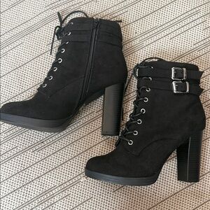 Wild Diva Black Heeled Boots with Buckle Detail